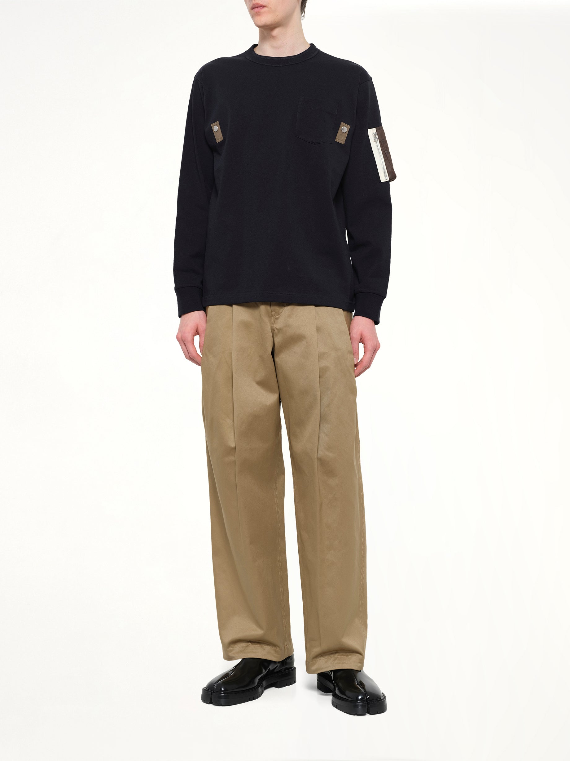 Cotton Jersey L/S T-Shirt in Navy/Dark Khaki