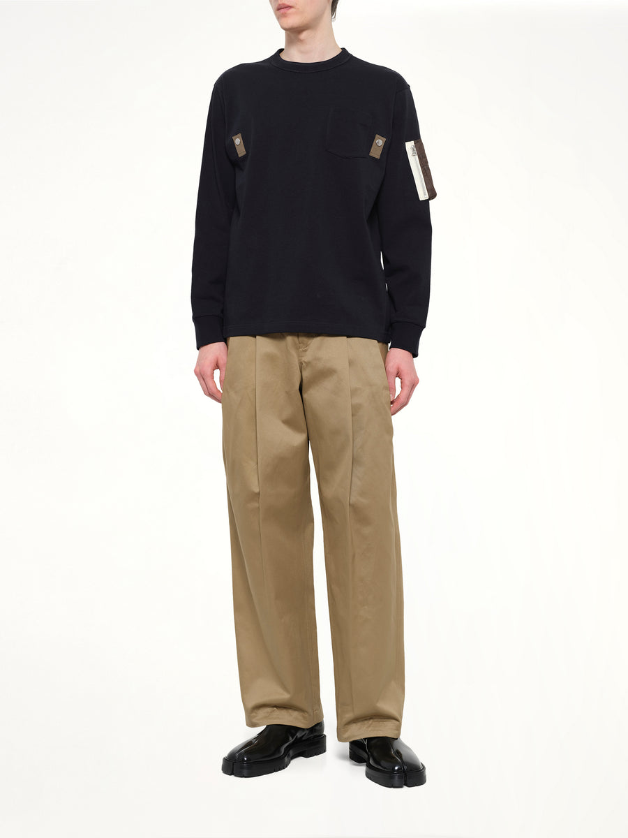 Cotton Jersey L/S T-Shirt in Navy/Dark Khaki