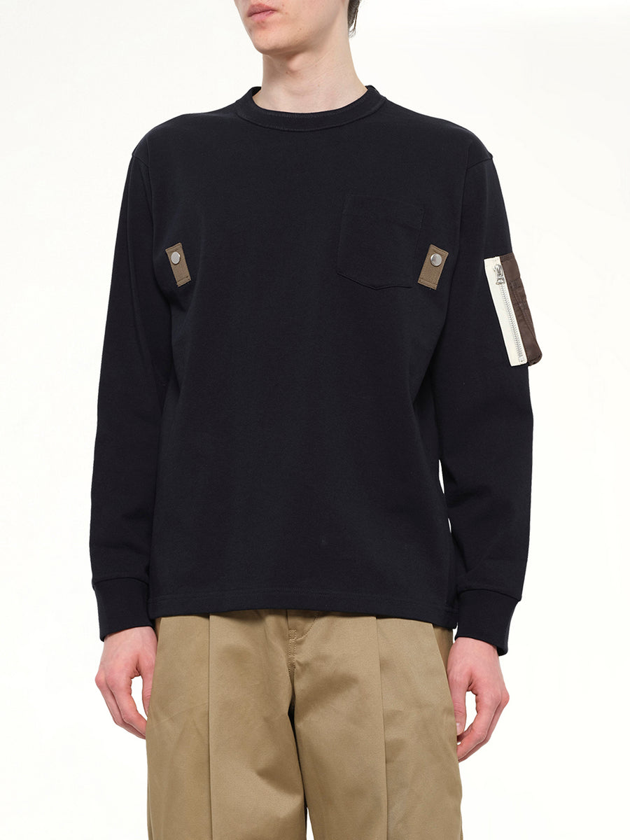Cotton Jersey L/S T-Shirt in Navy/Dark Khaki