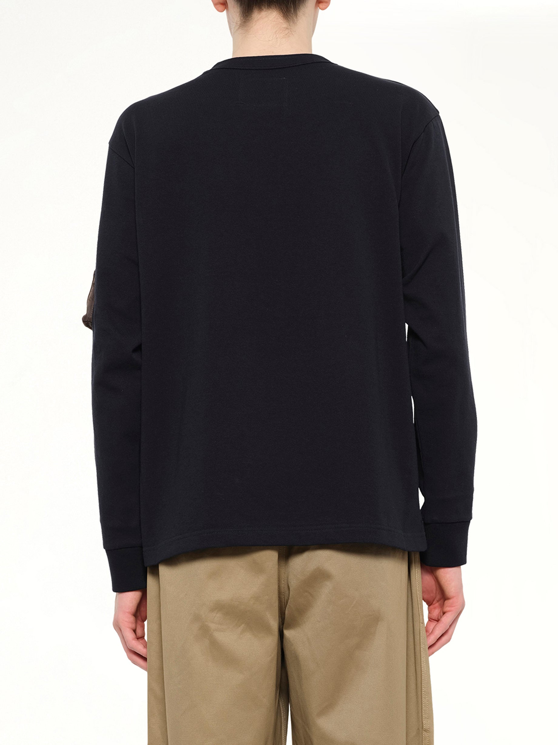 Cotton Jersey L/S T-Shirt in Navy/Dark Khaki