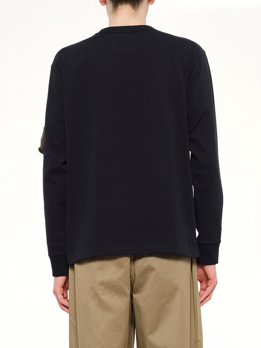 Cotton Jersey L/S T-Shirt in Navy/Dark Khaki