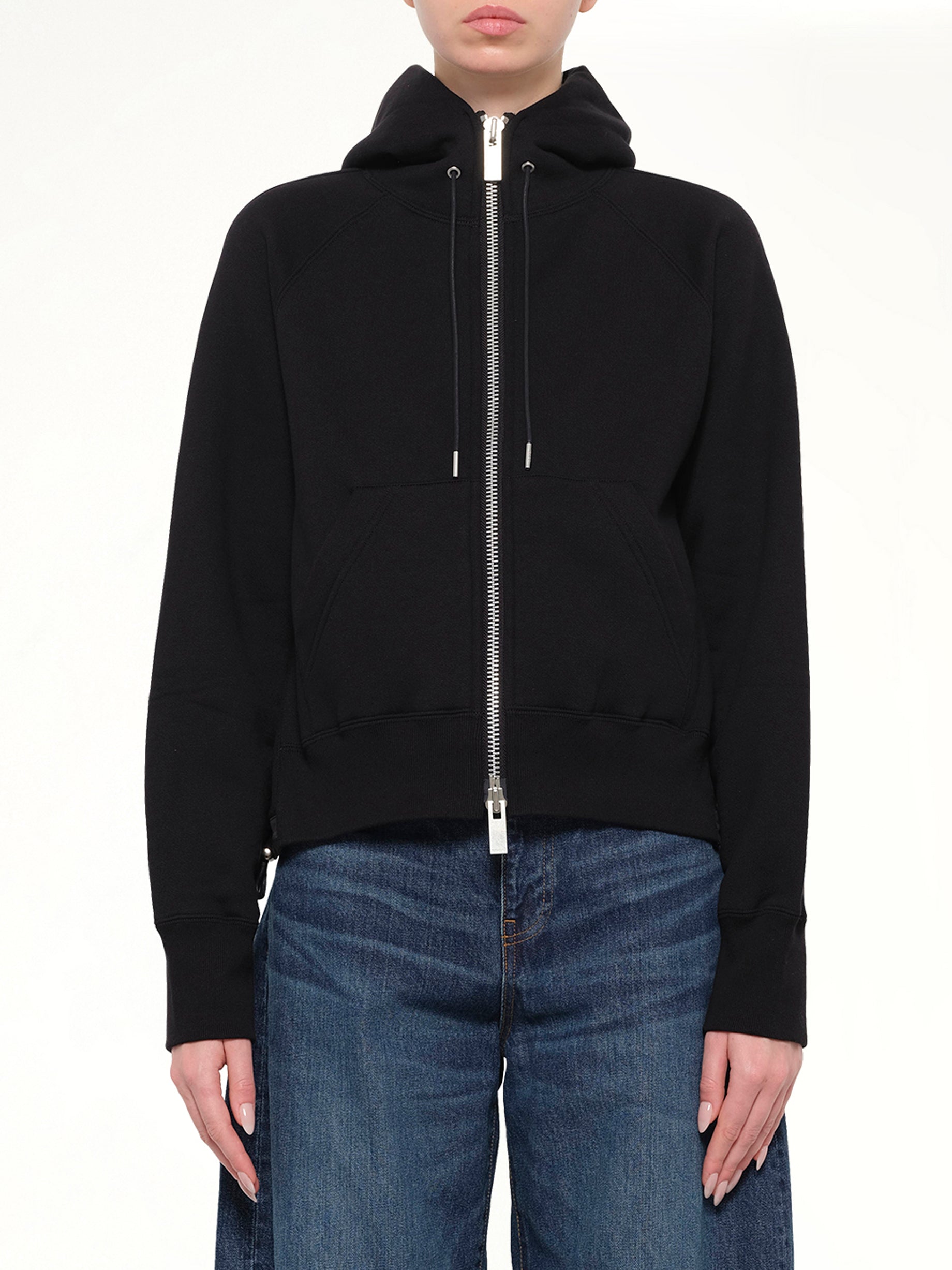 Cotton Jersey Zip Hoodie in Black