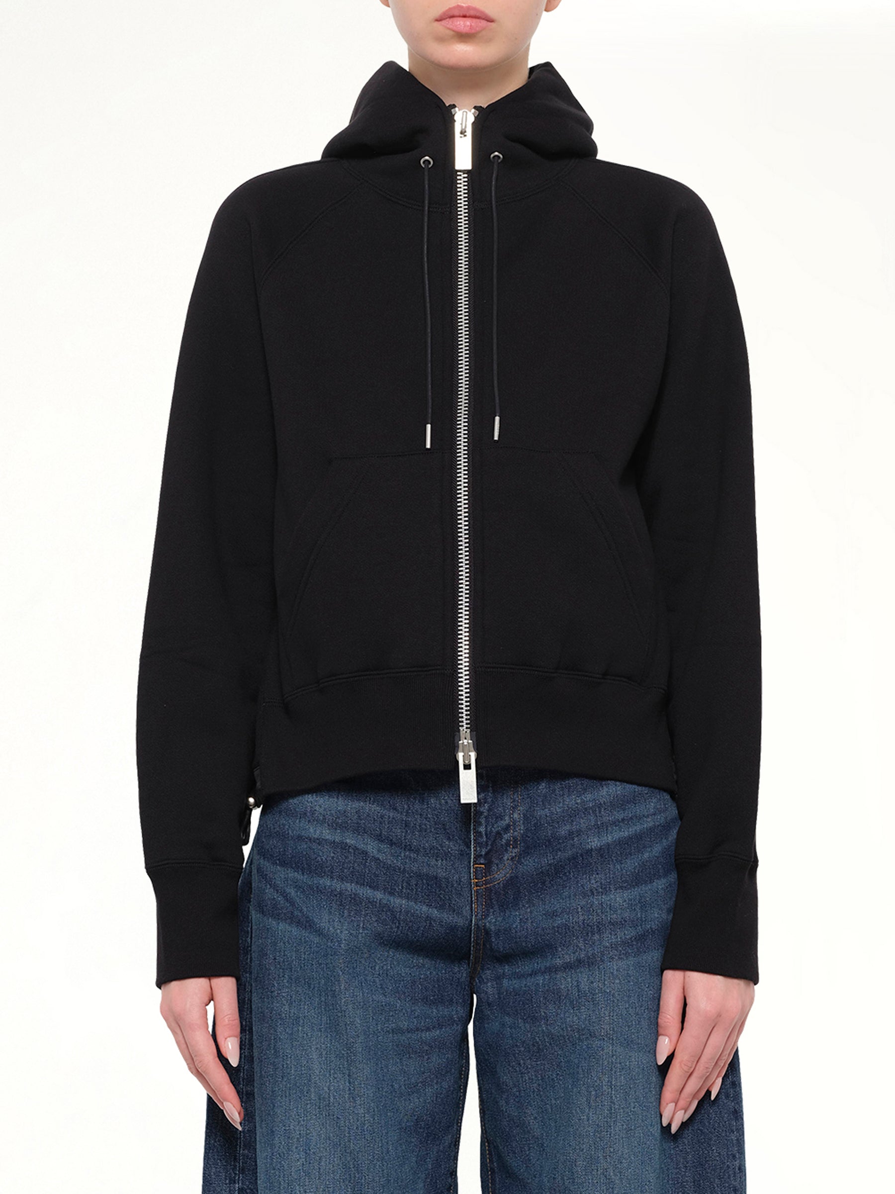 Cotton Jersey Zip Hoodie in Black