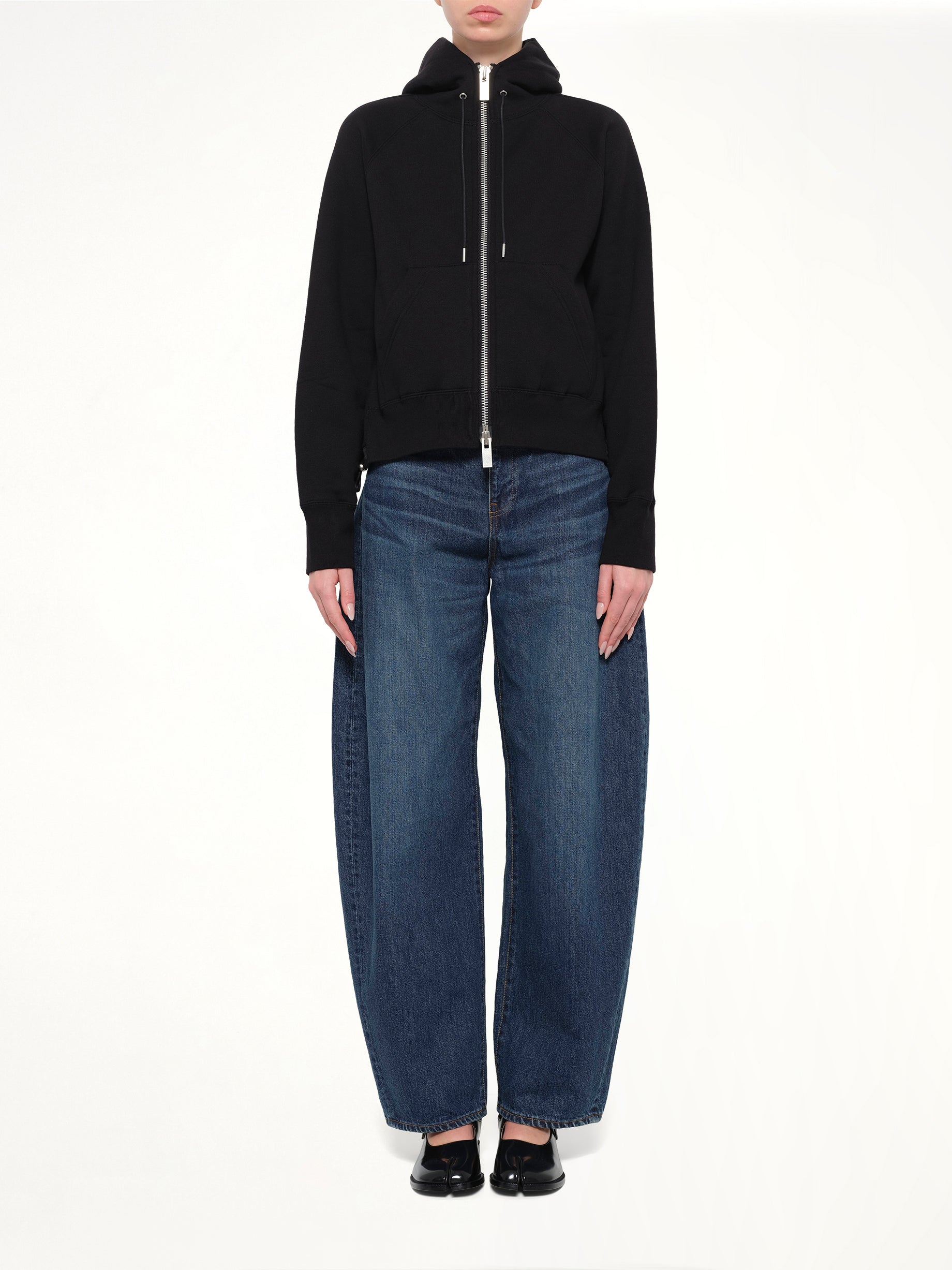 Cotton Jersey Zip Hoodie in Black