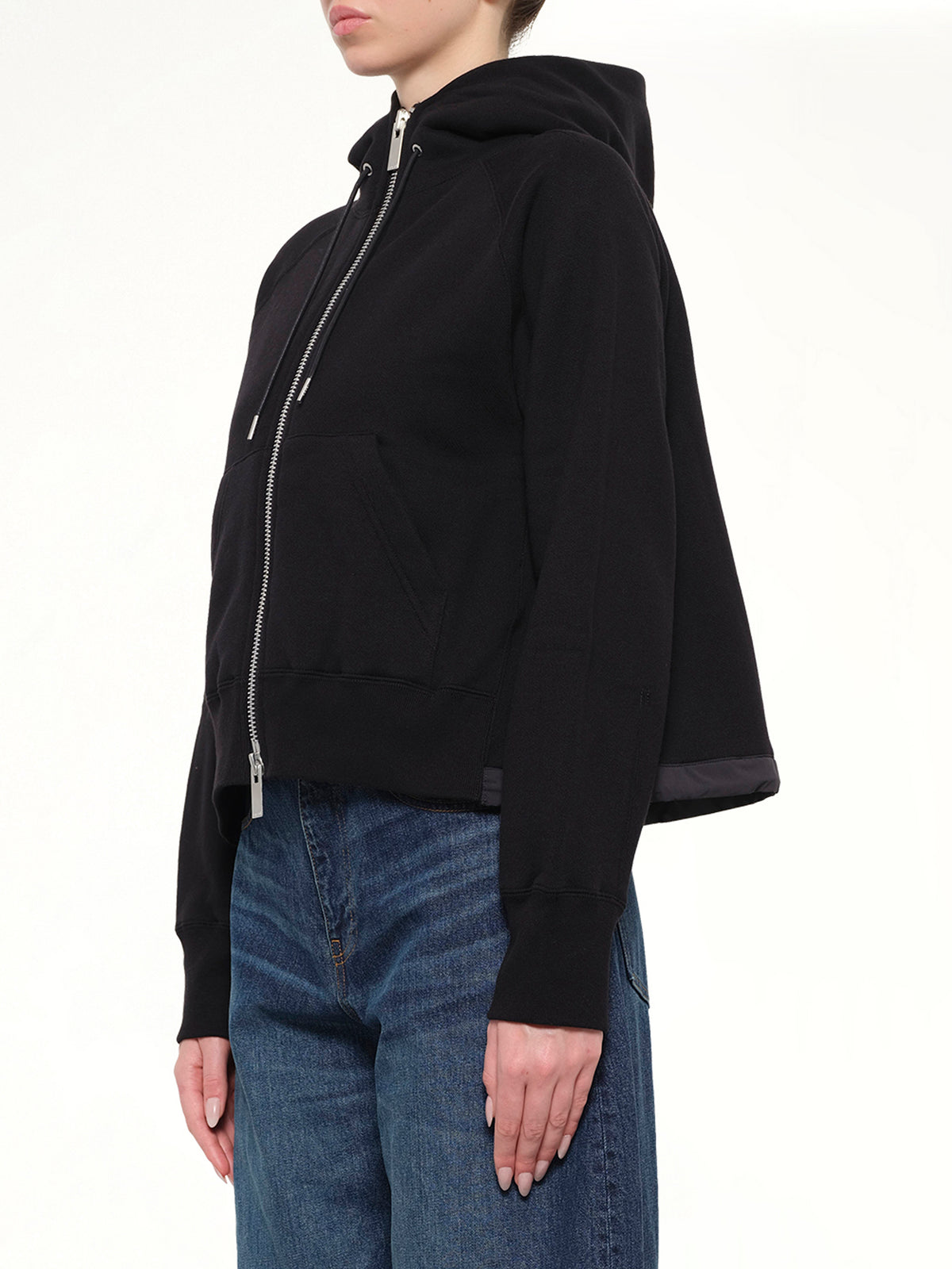 Cotton Jersey Zip Hoodie in Black