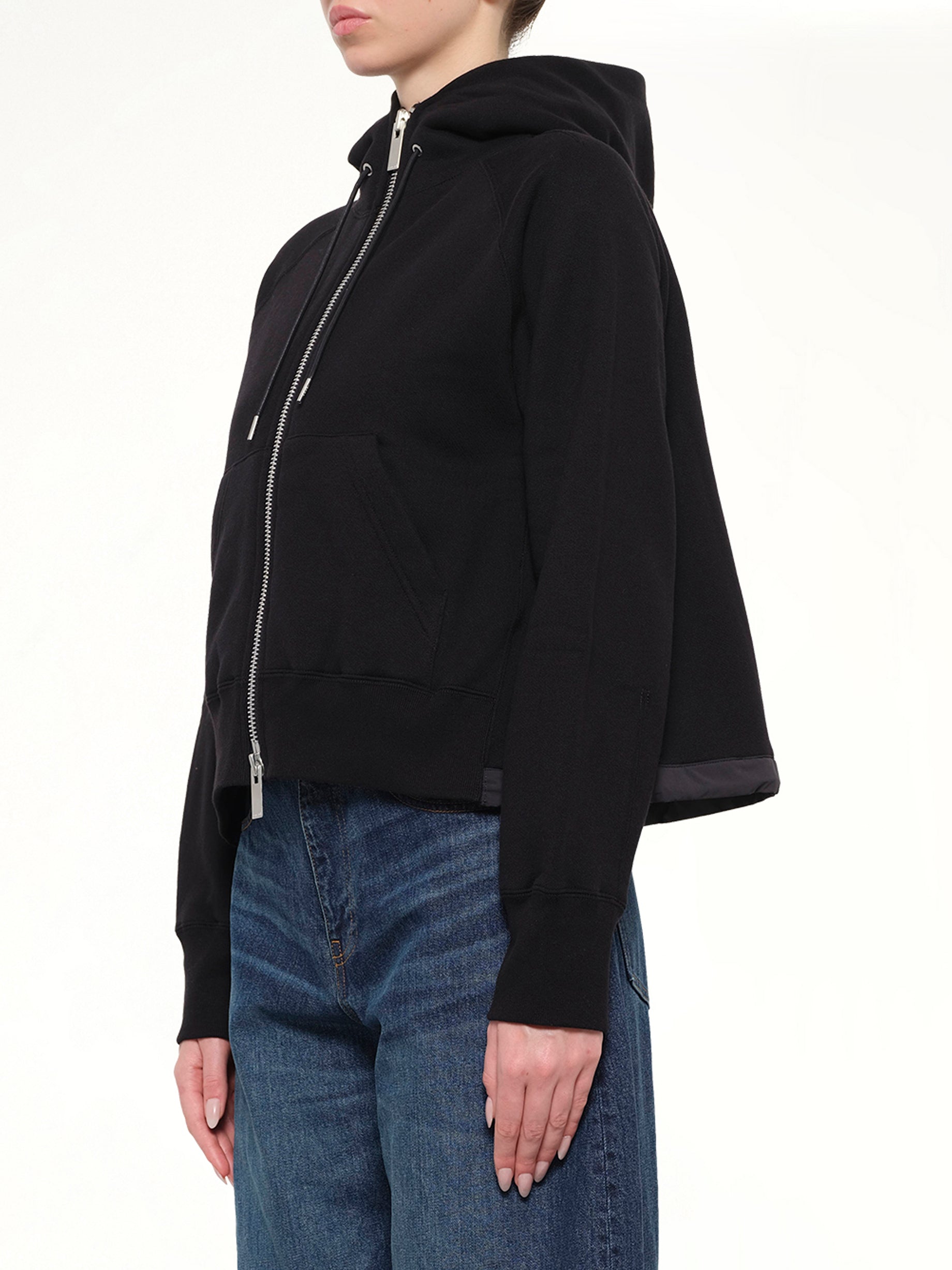 Cotton Jersey Zip Hoodie in Black