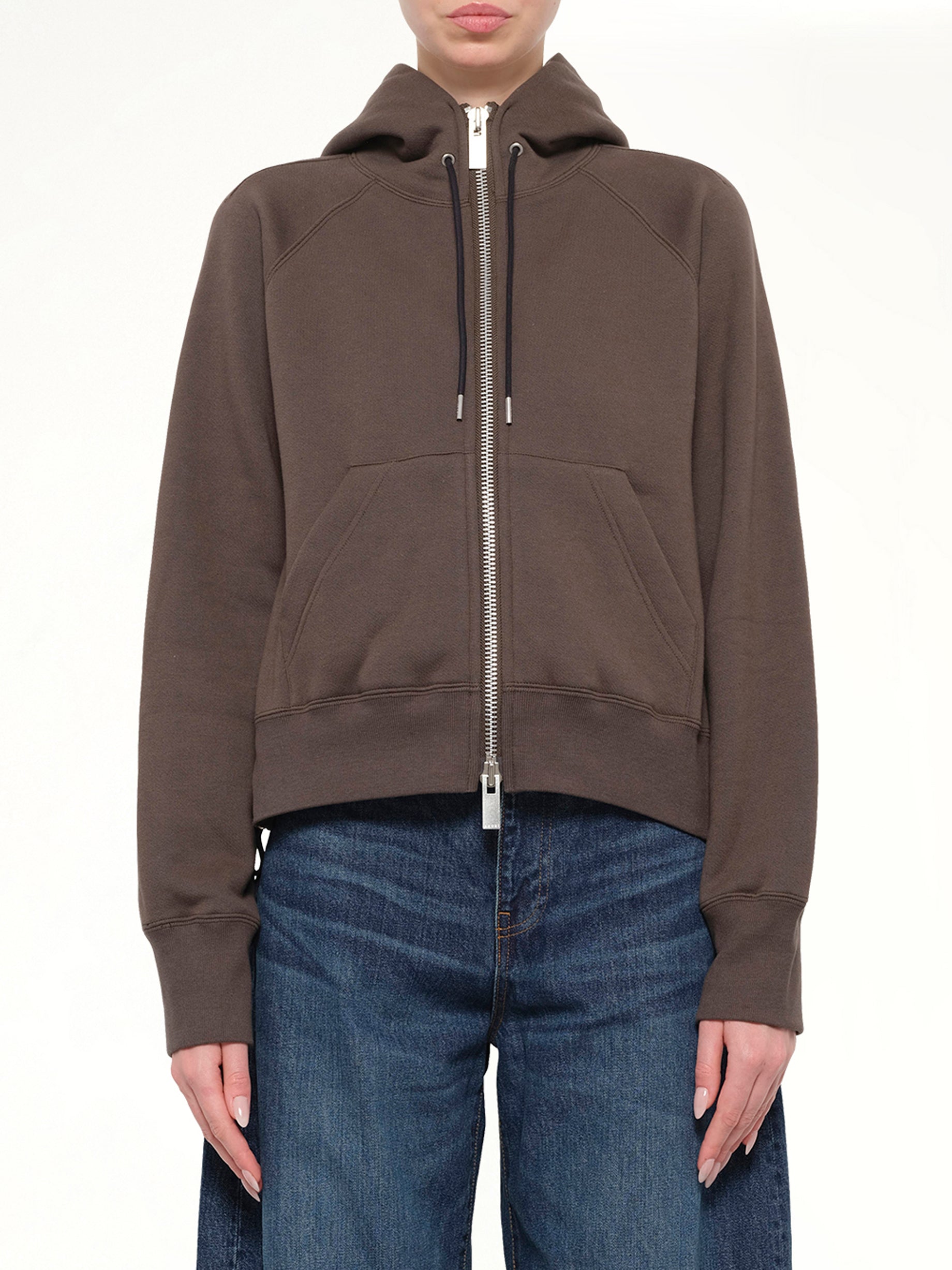 Cotton Jersey Zip Hoodie in Khaki