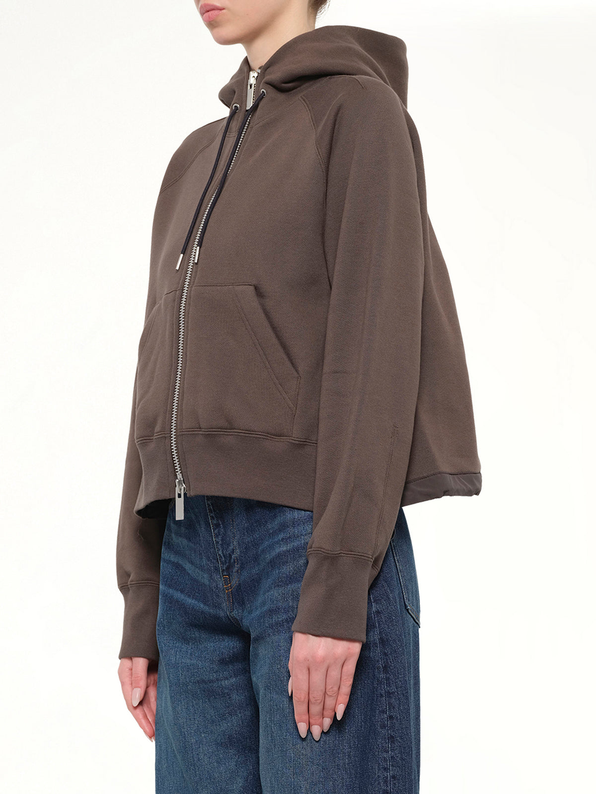 Cotton Jersey Zip Hoodie in Khaki