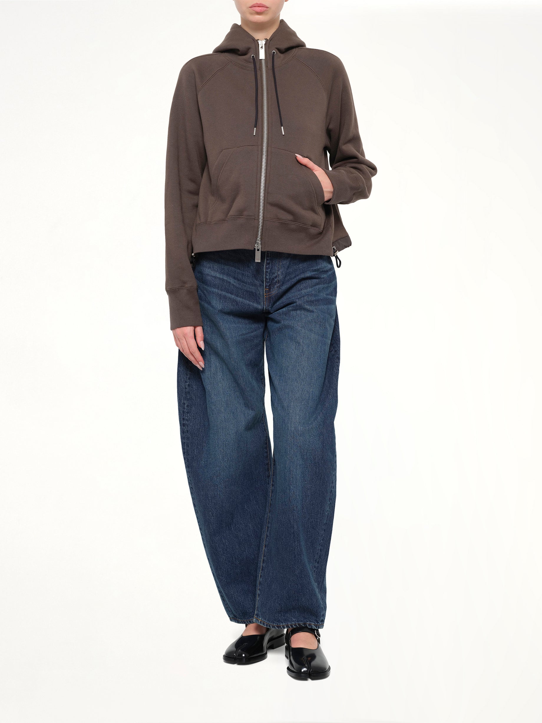 Cotton Jersey Zip Hoodie in Khaki