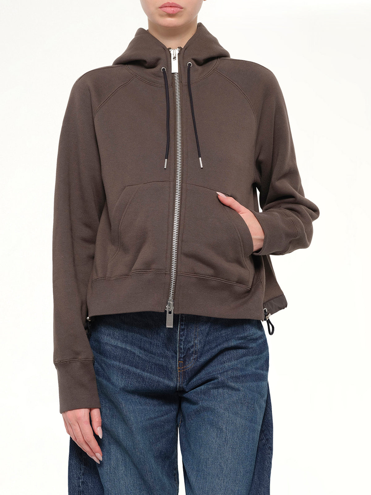 Cotton Jersey Zip Hoodie in Khaki