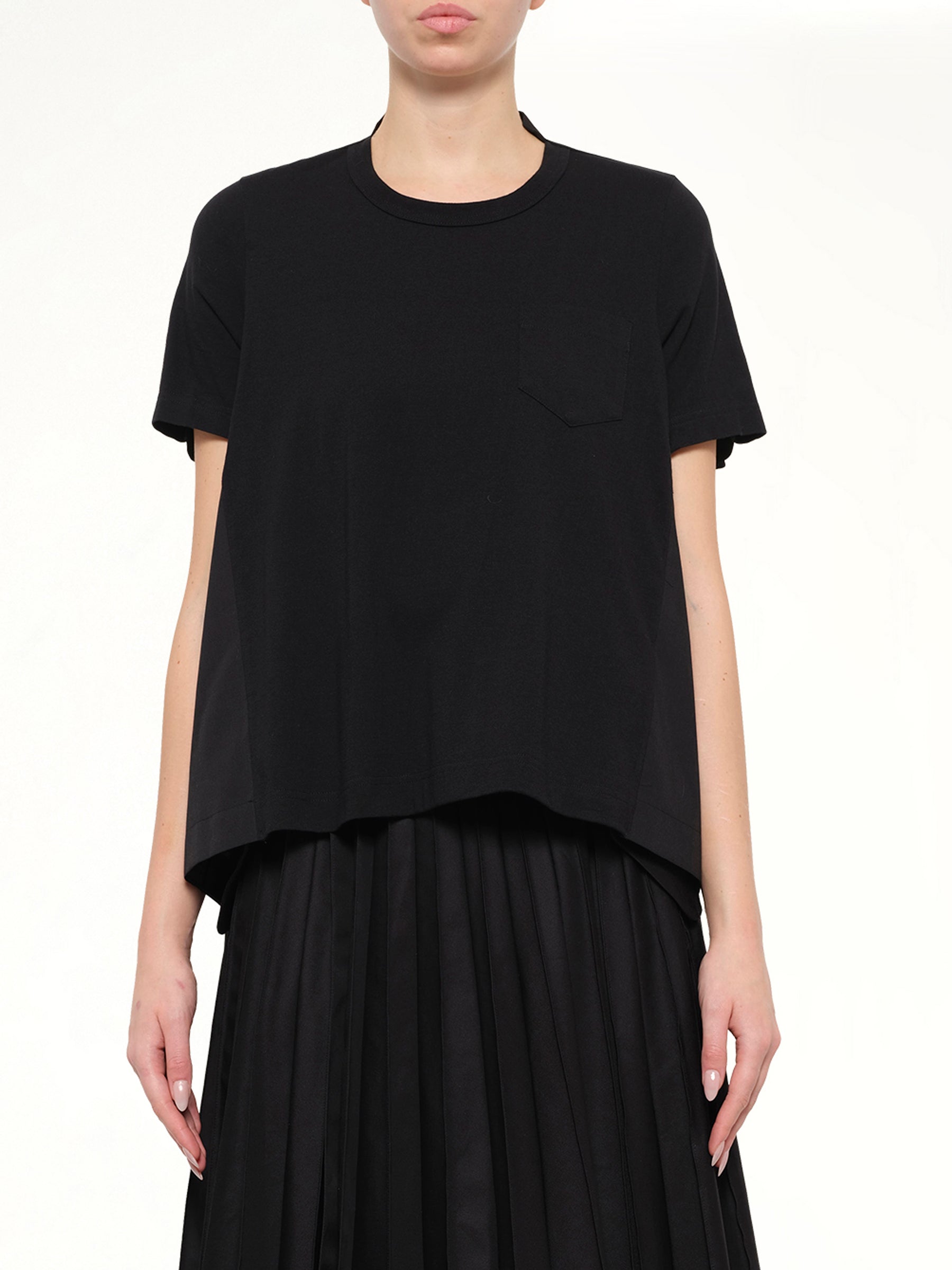 Cotton Poplin x Cotton Jersey T-Shirt in Black
