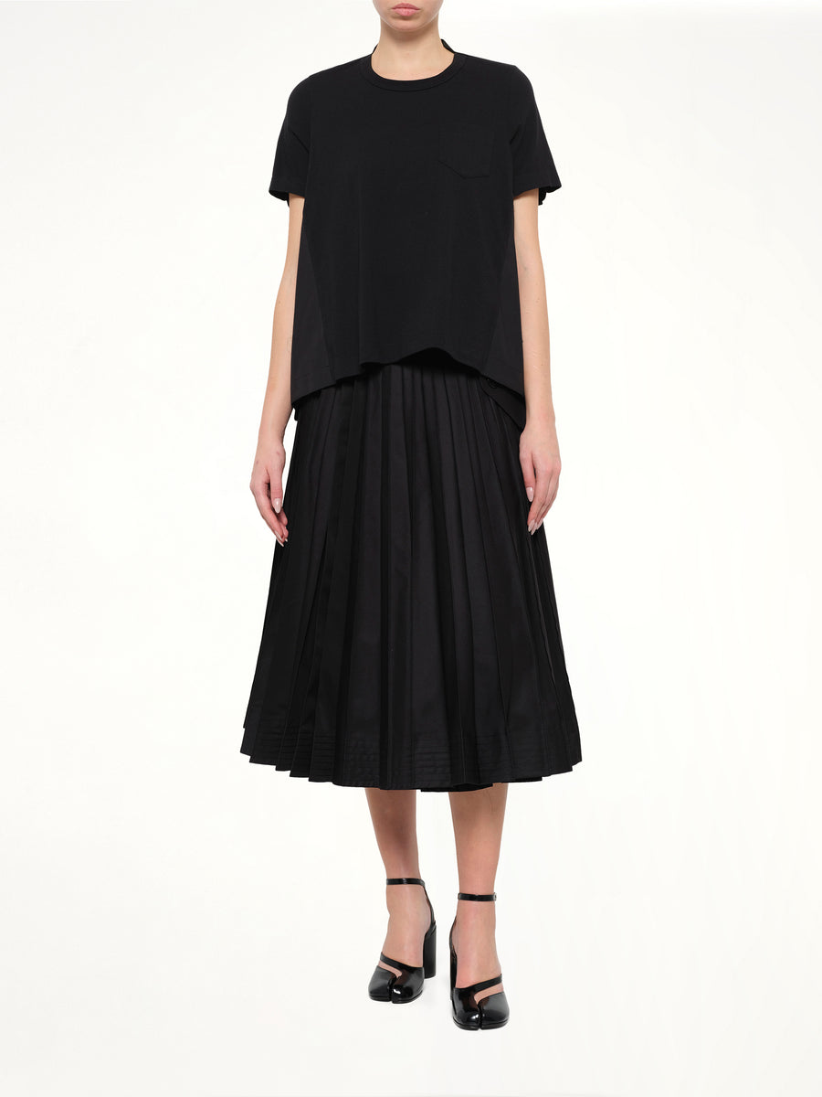 Cotton Poplin x Cotton Jersey T-Shirt in Black