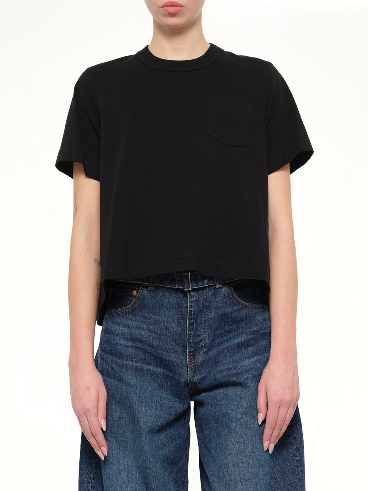 Denim x Cotton Jersey T-Shirt in Black