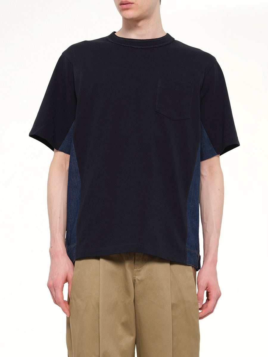 Denim x Cotton Jersey T-Shirt in Navy/Blue