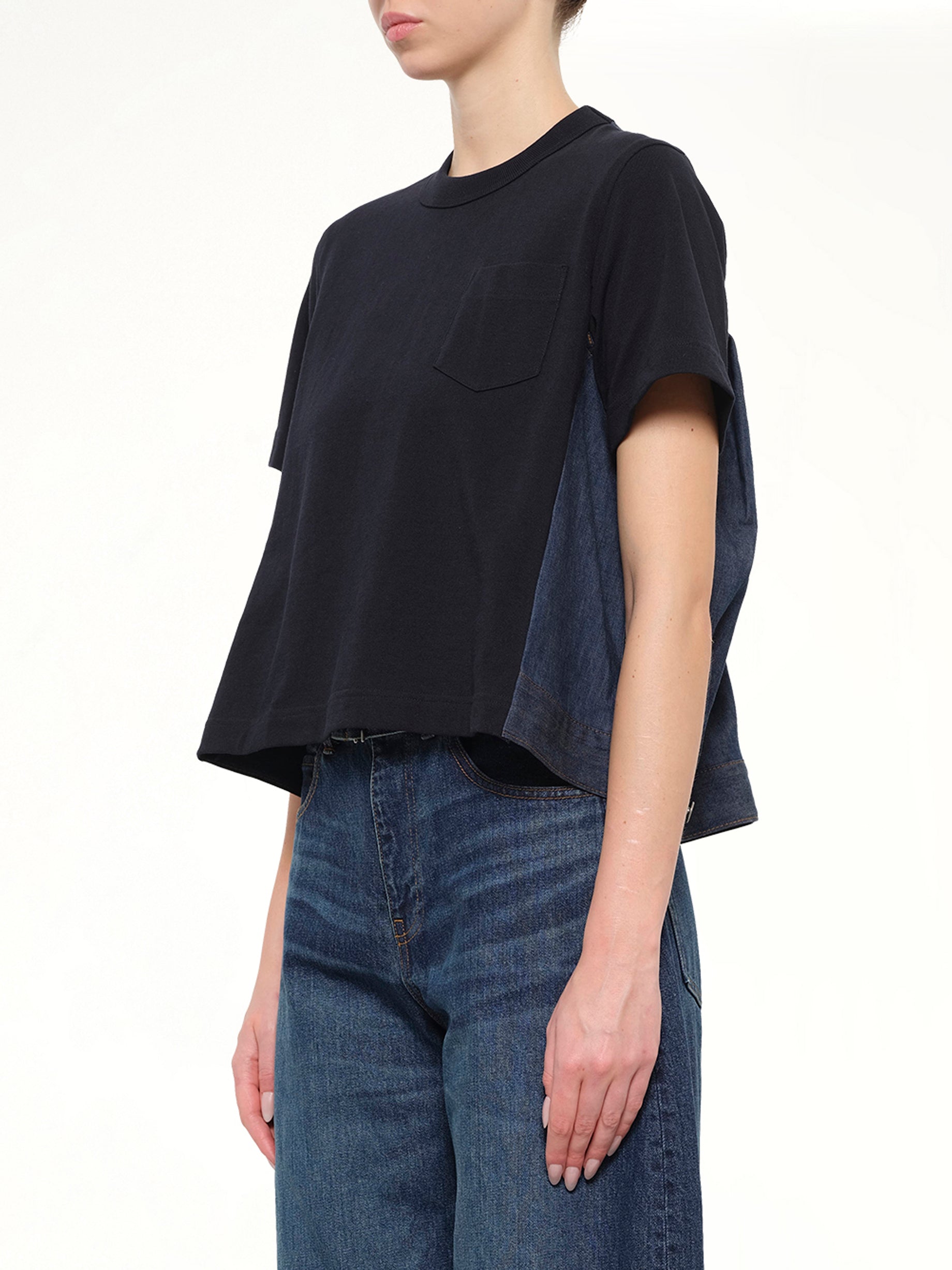 Denim x Cotton Jersey T-Shirt in Navy/Blue