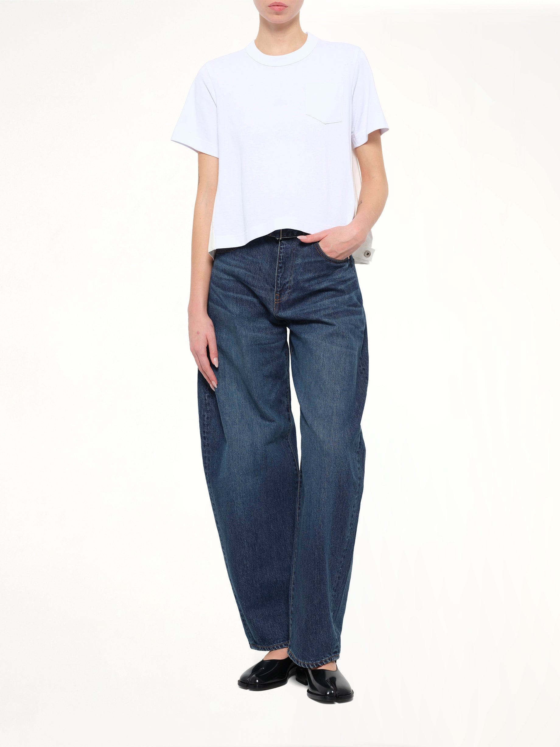 Denim x Cotton Jersey T-Shirt in White/Off White