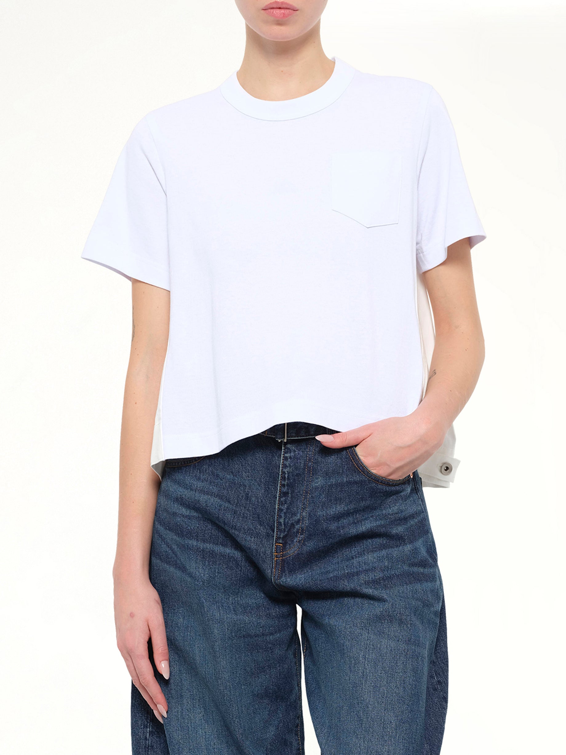 Denim x Cotton Jersey T-Shirt in White/Off White