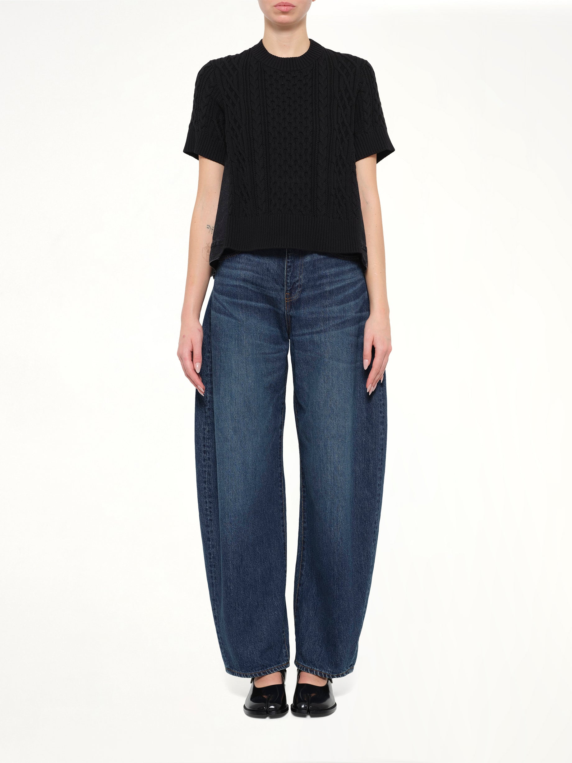 Denim x Cotton Knit Sweater in Black