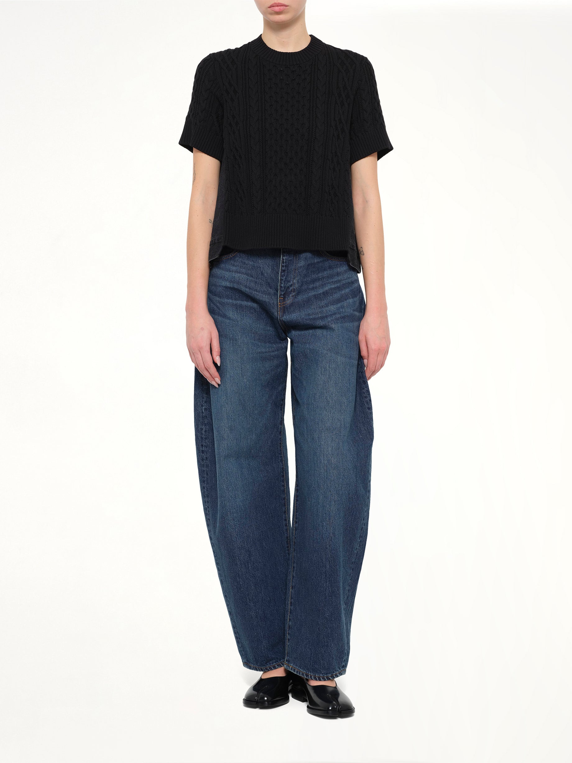Denim x Cotton Knit Sweater in Black