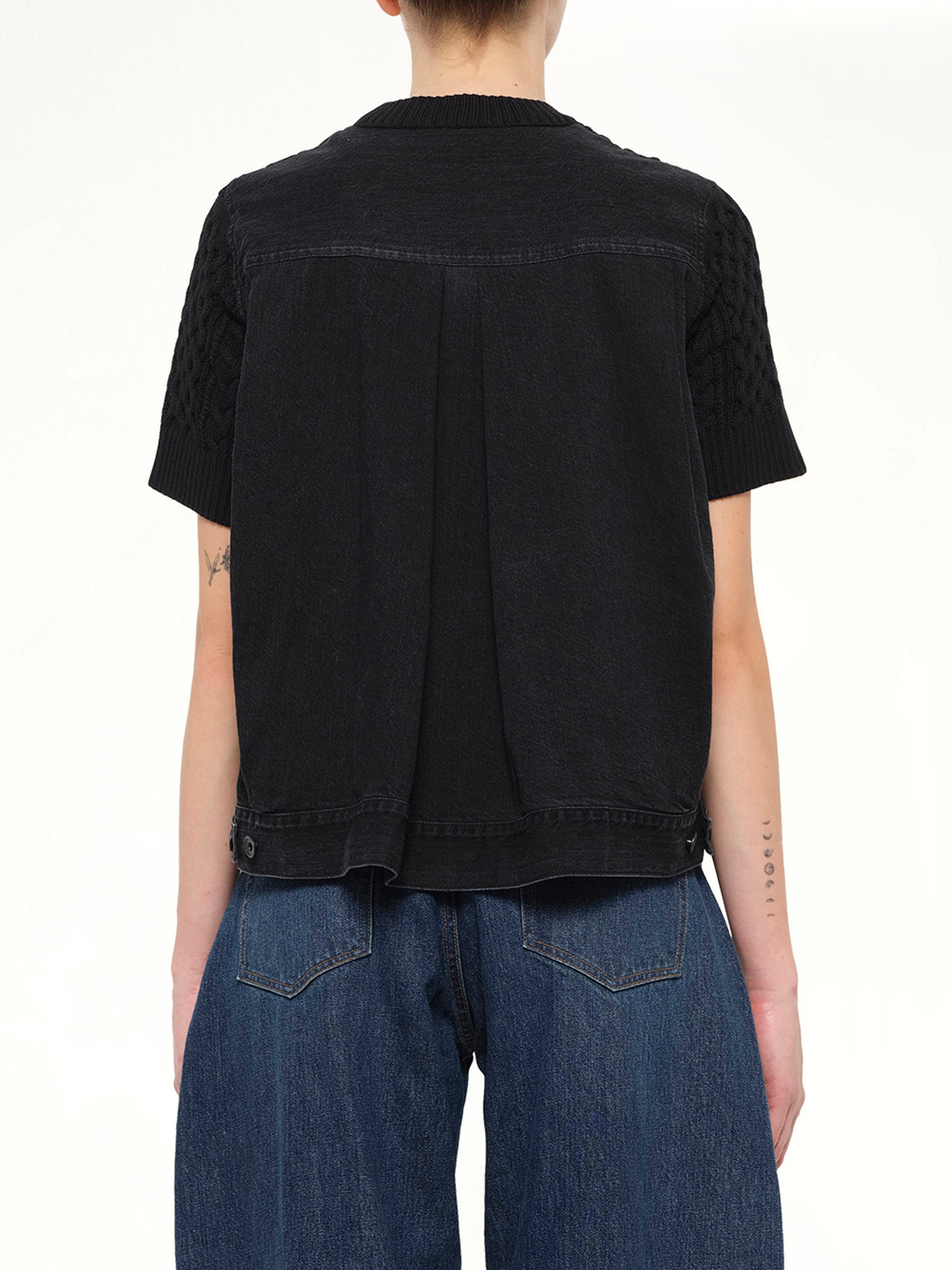 Denim x Cotton Knit Sweater in Black