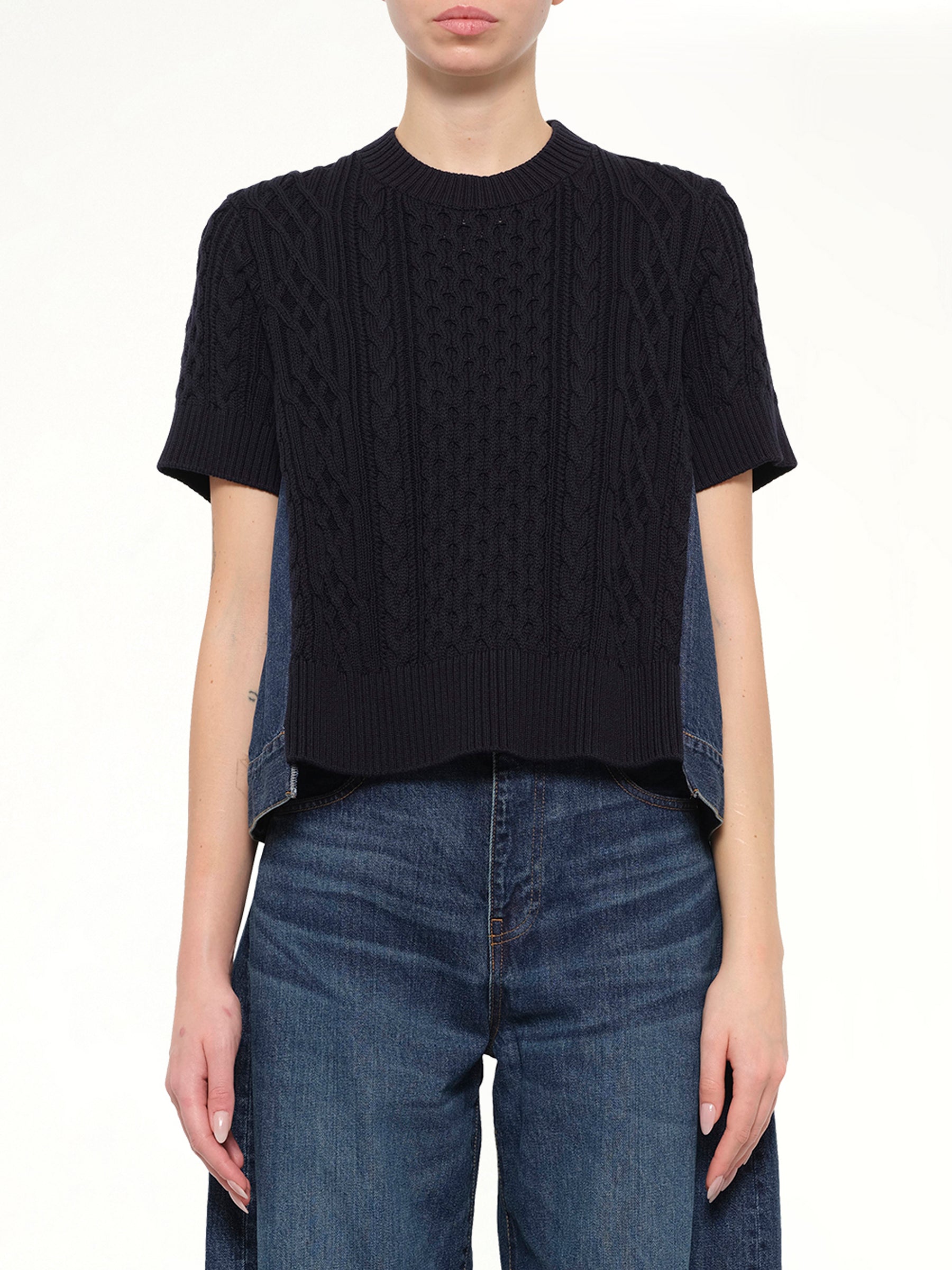 Denim x Cotton Knit Sweater in Navy