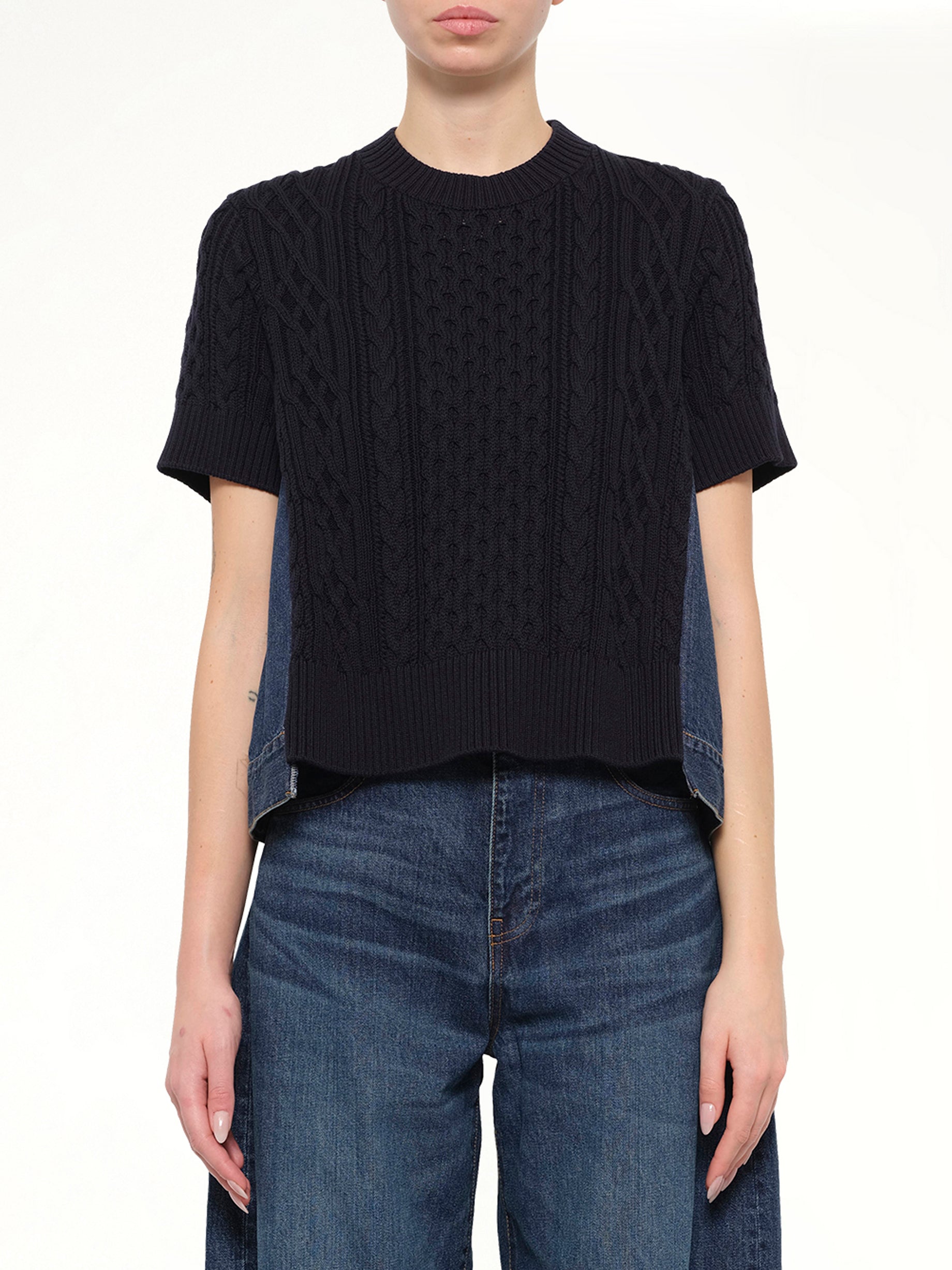 Denim x Cotton Knit Sweater in Navy