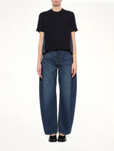 Denim x Cotton Knit Sweater in Navy