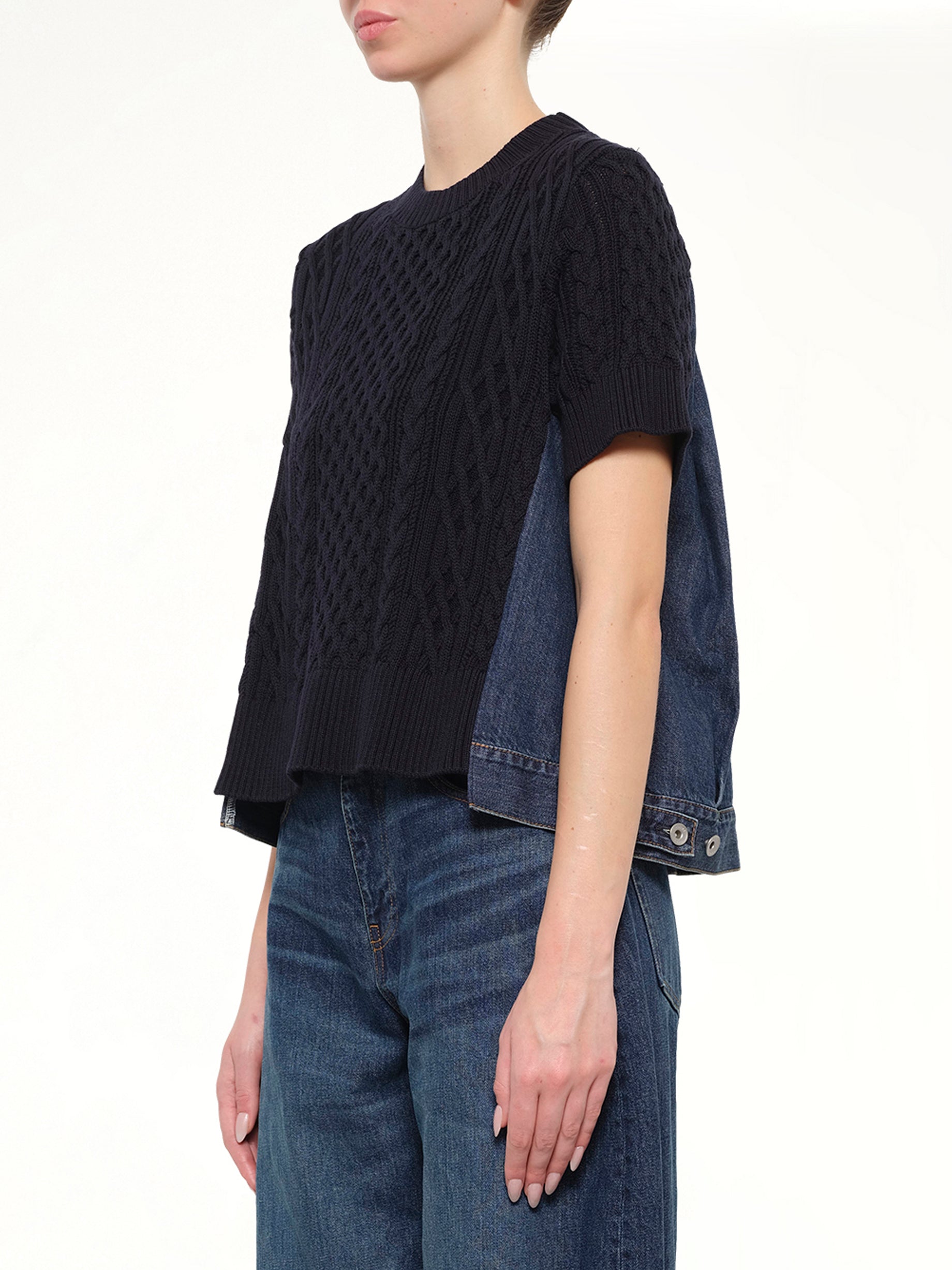 Denim x Cotton Knit Sweater in Navy