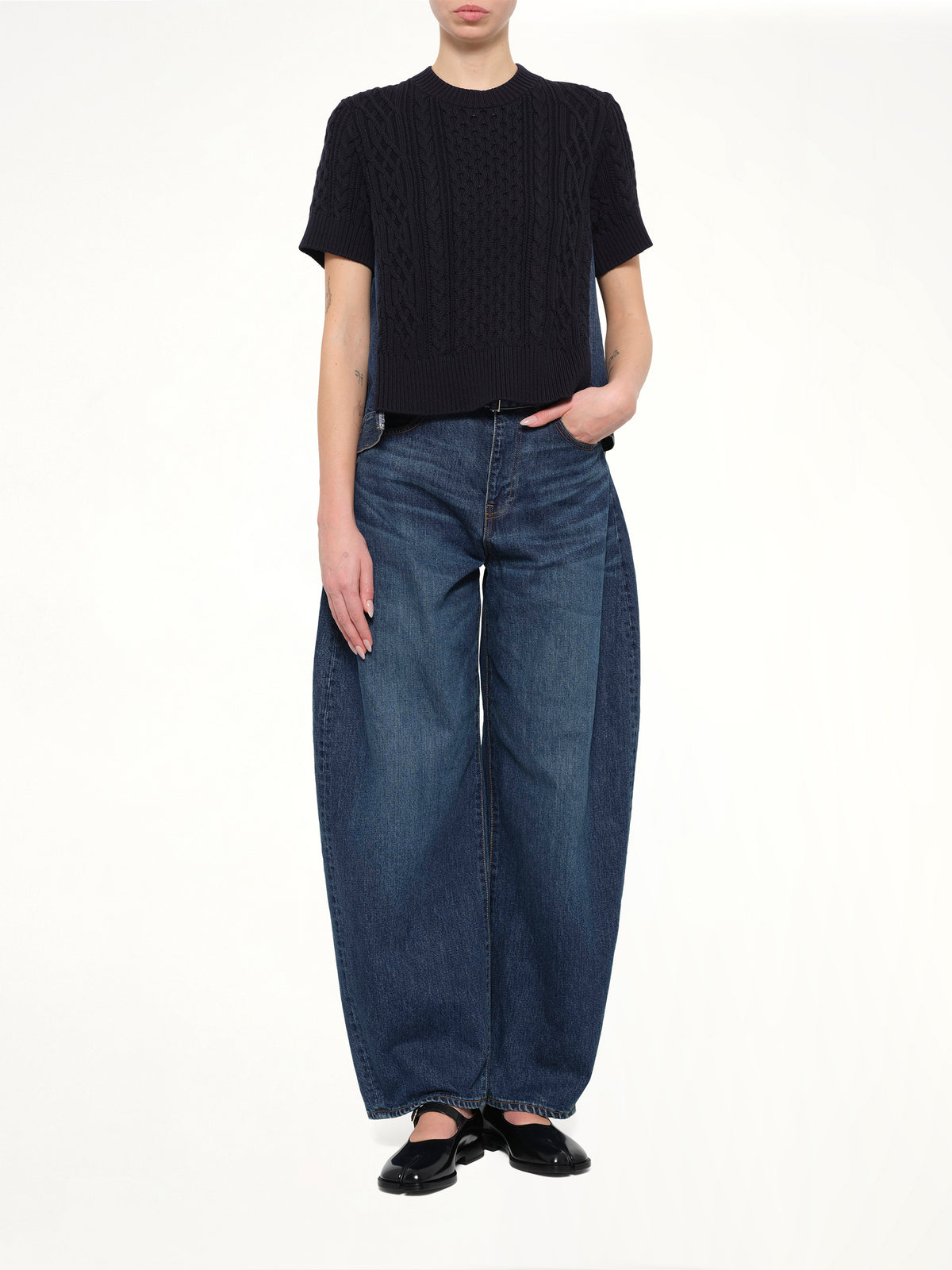 Denim x Cotton Knit Sweater in Navy