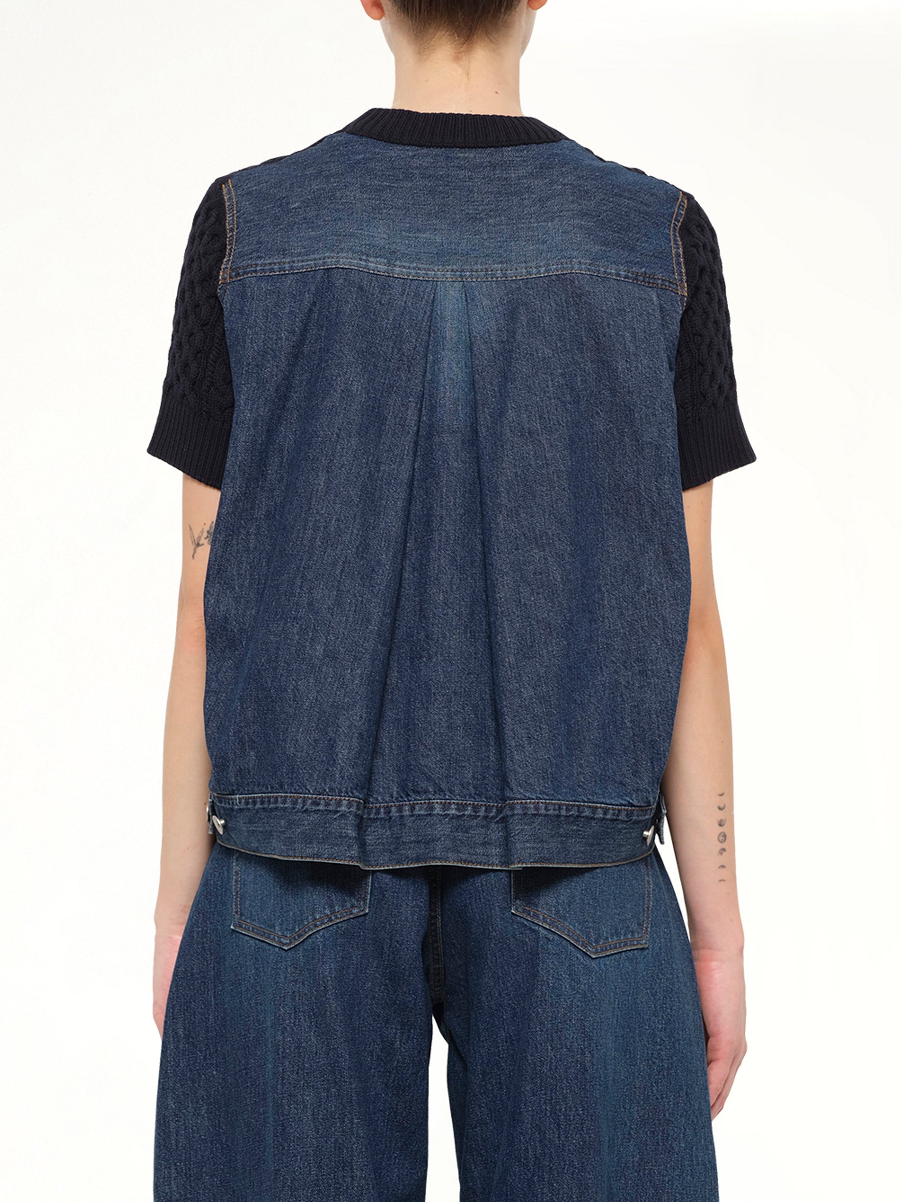 Denim x Cotton Knit Sweater in Navy