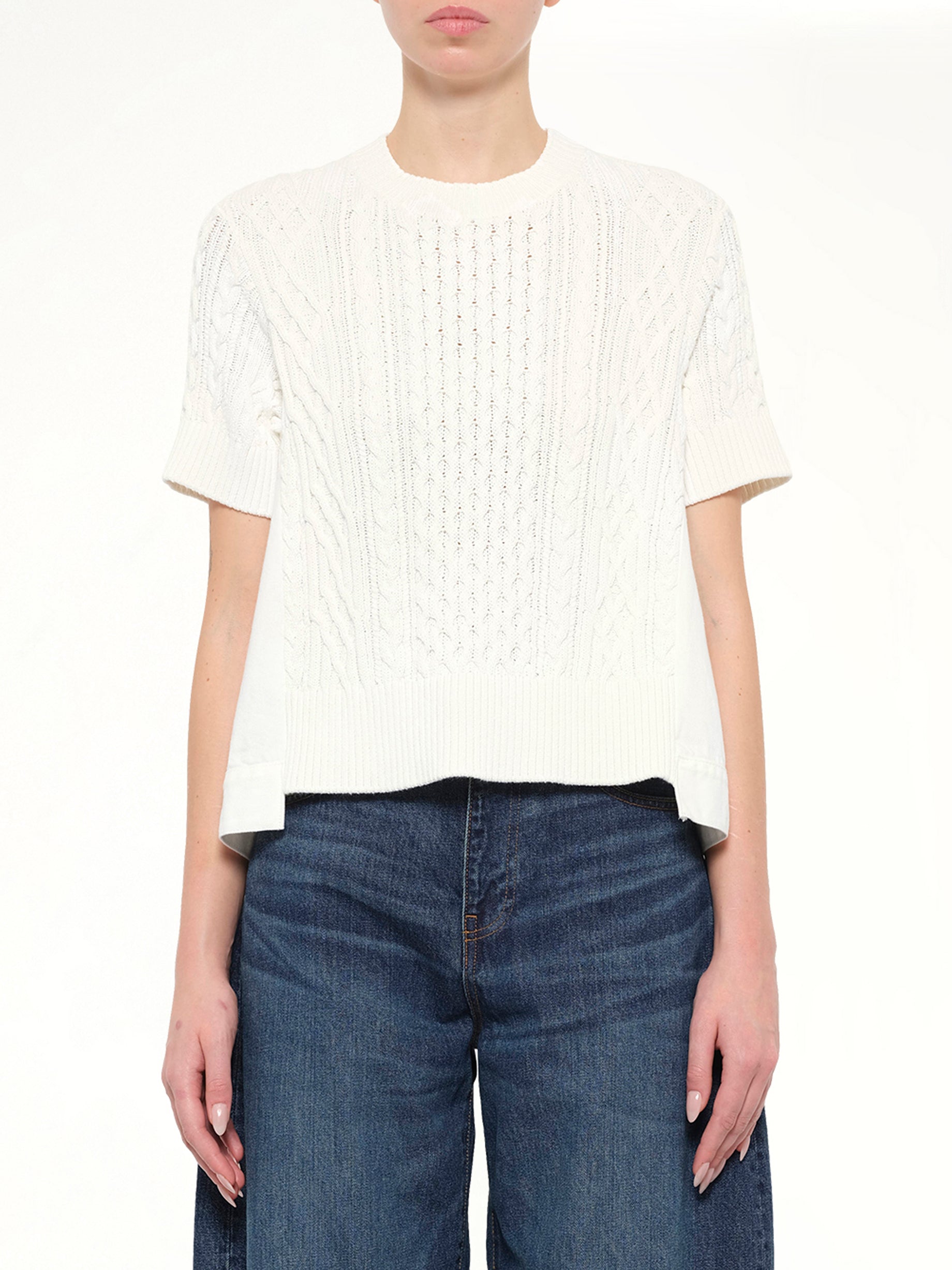 Denim x Cotton Knit Sweater in Off White