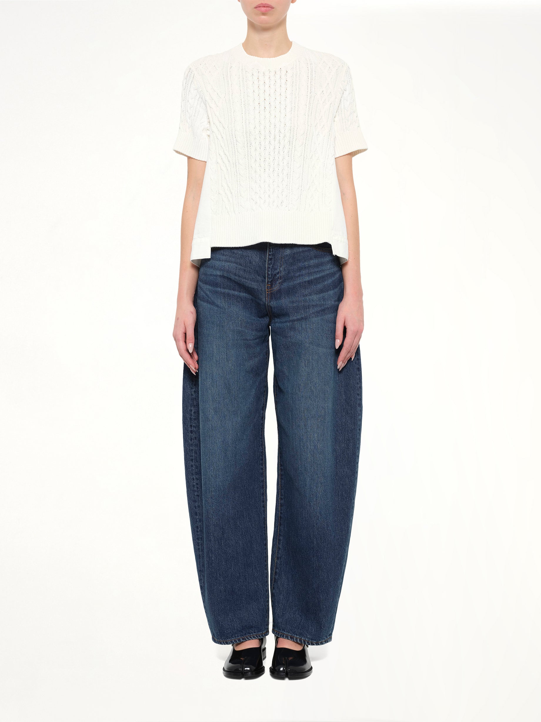 Denim x Cotton Knit Sweater in Off White