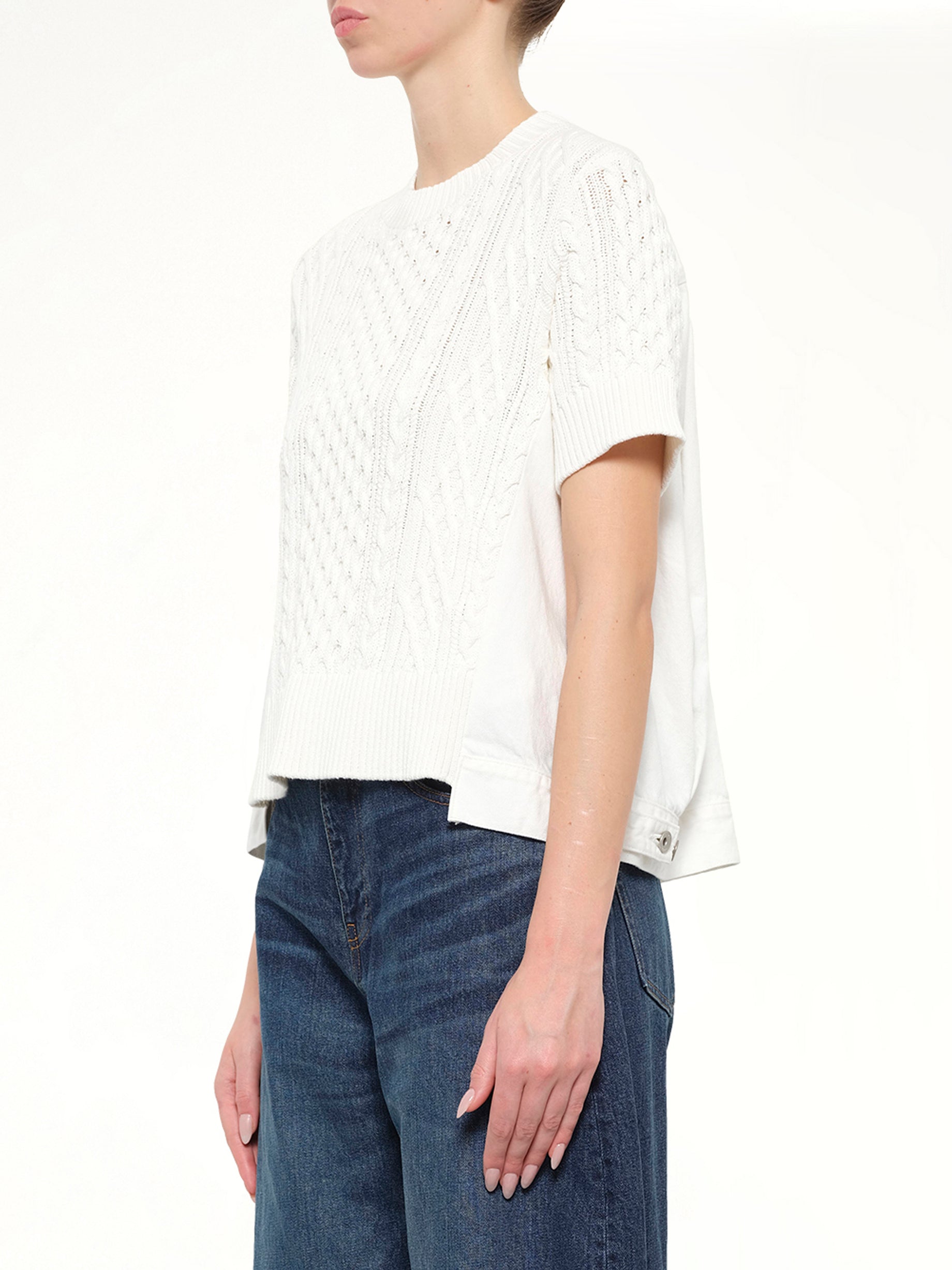 Denim x Cotton Knit Sweater in Off White