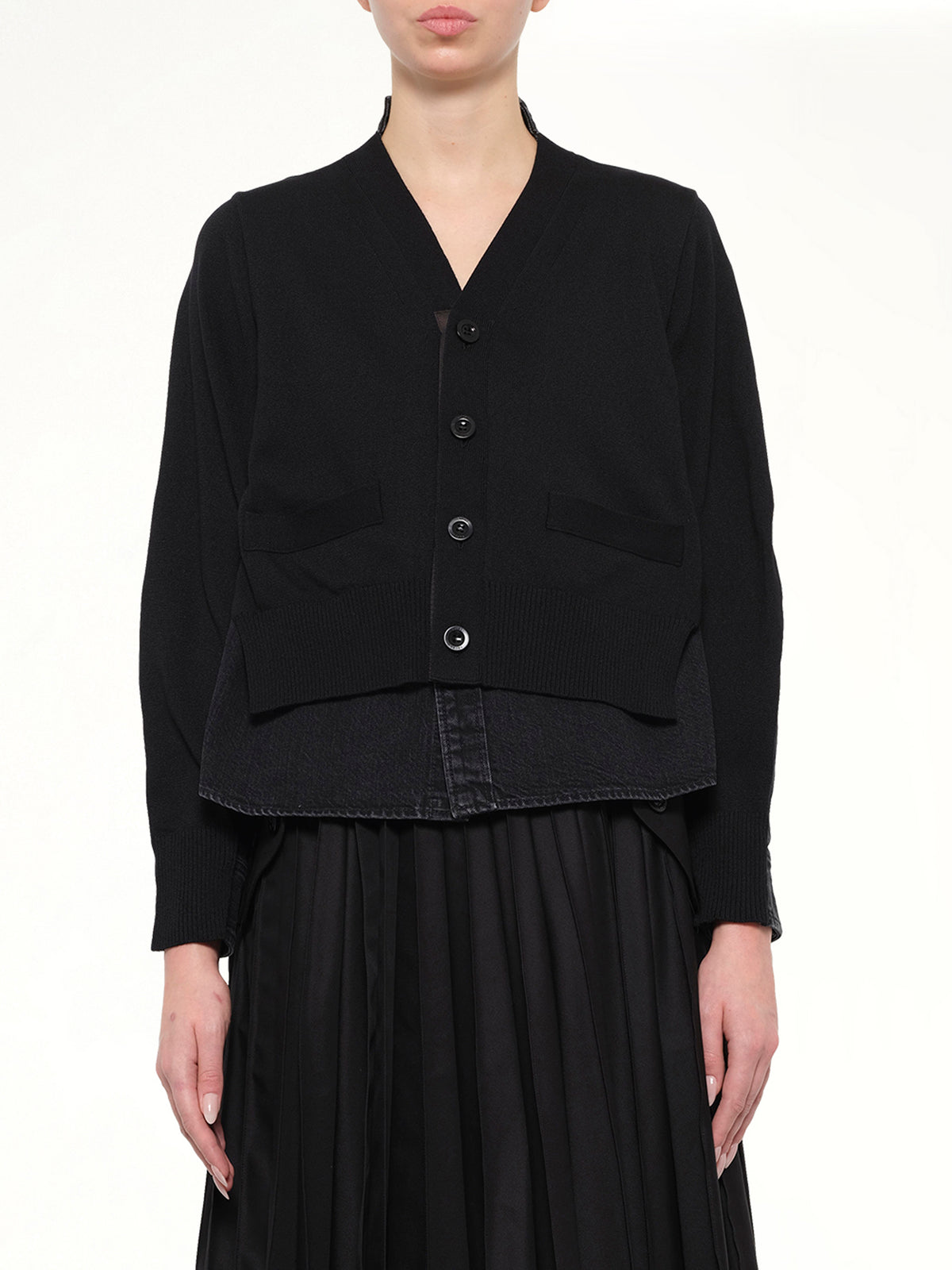 Denim x Knit Cardigan in Black