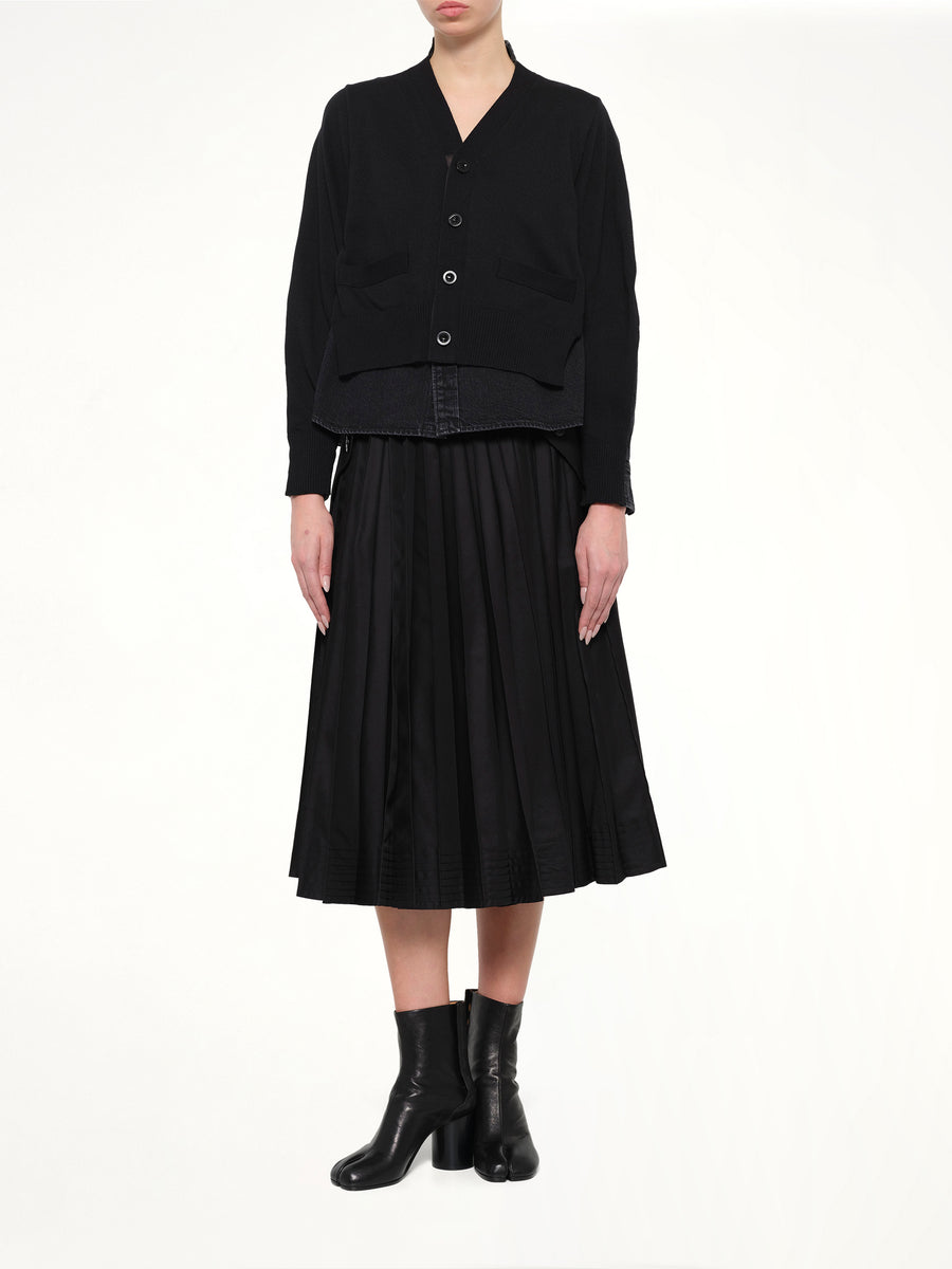 Denim x Knit Cardigan in Black