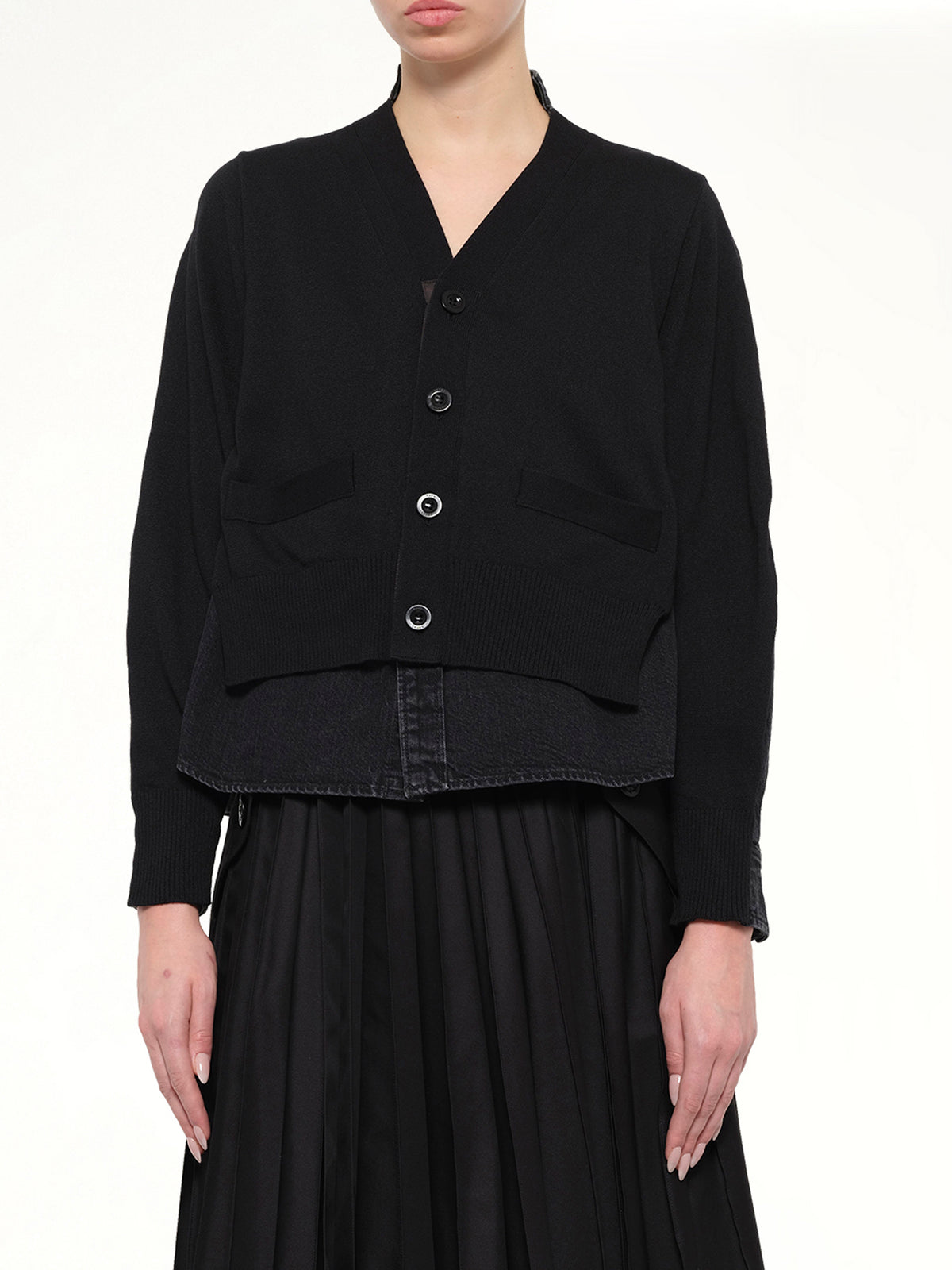 Denim x Knit Cardigan in Black