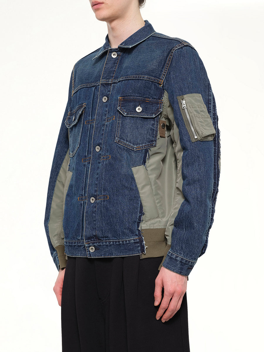 Denim x Nylon Twill Jacket in Blue