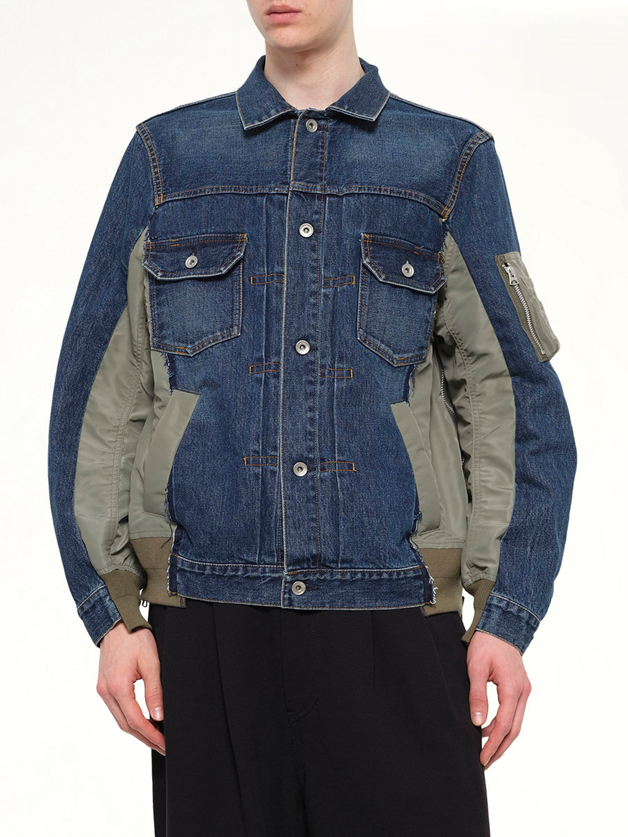 Denim x Nylon Twill Jacket in Blue