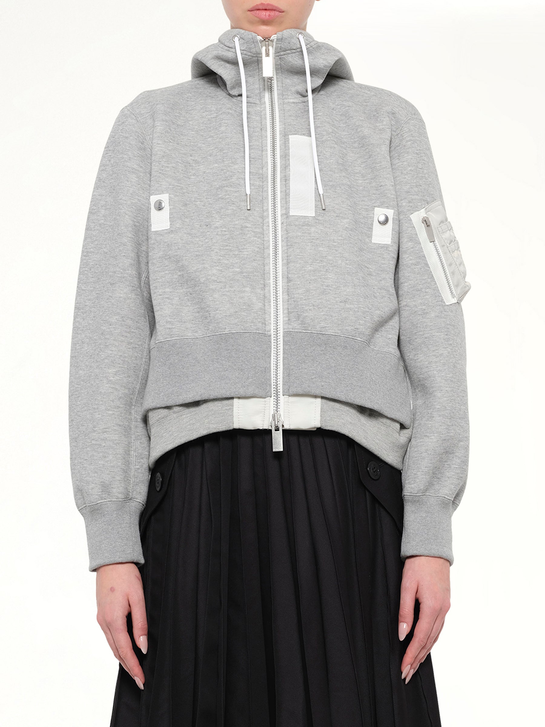 Layered Sponge Sweat x Nylon Twill Hoodie in Light Gray