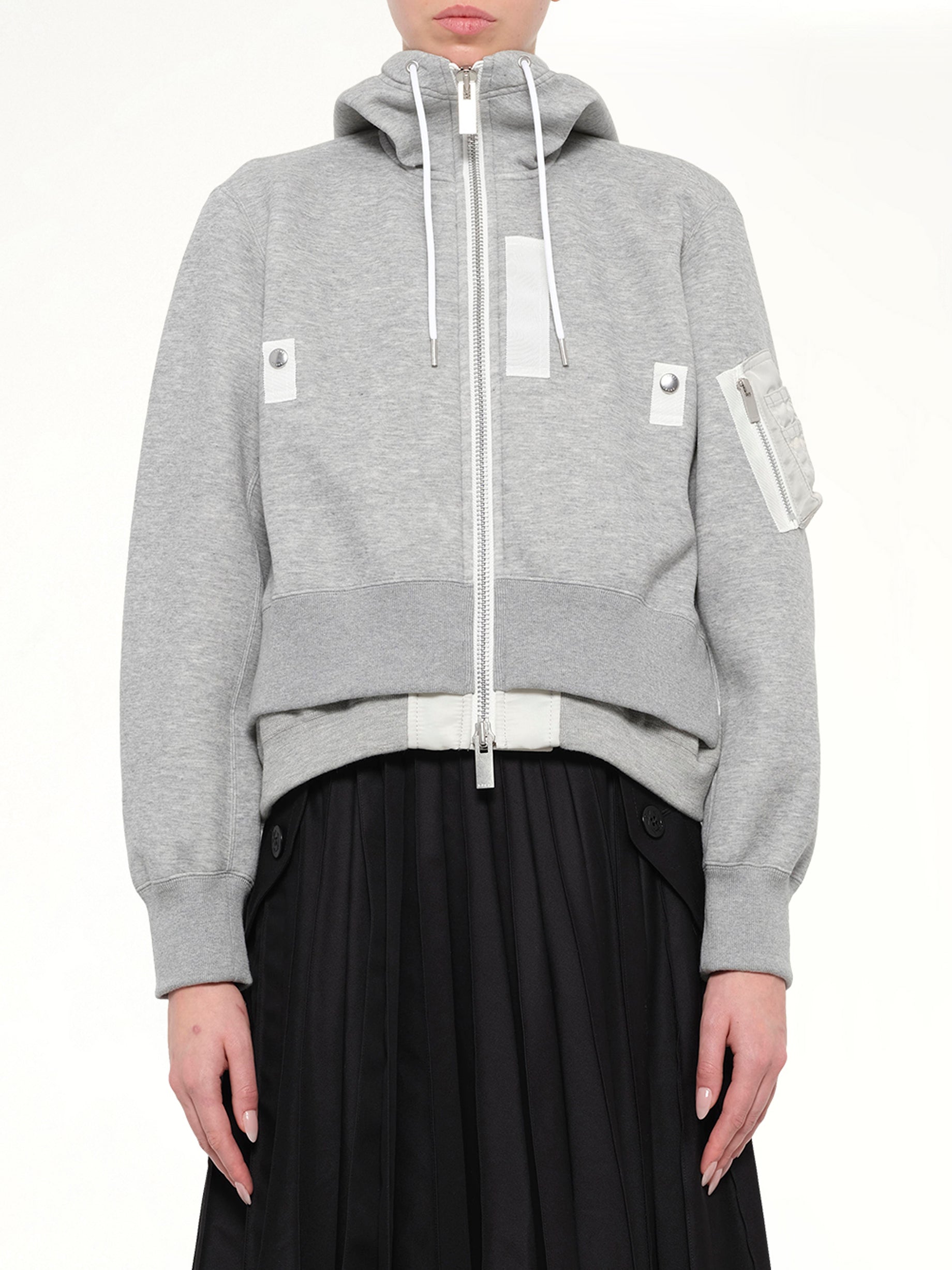 Layered Sponge Sweat x Nylon Twill Hoodie in Light Gray