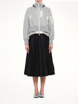 Layered Sponge Sweat x Nylon Twill Hoodie in Light Gray