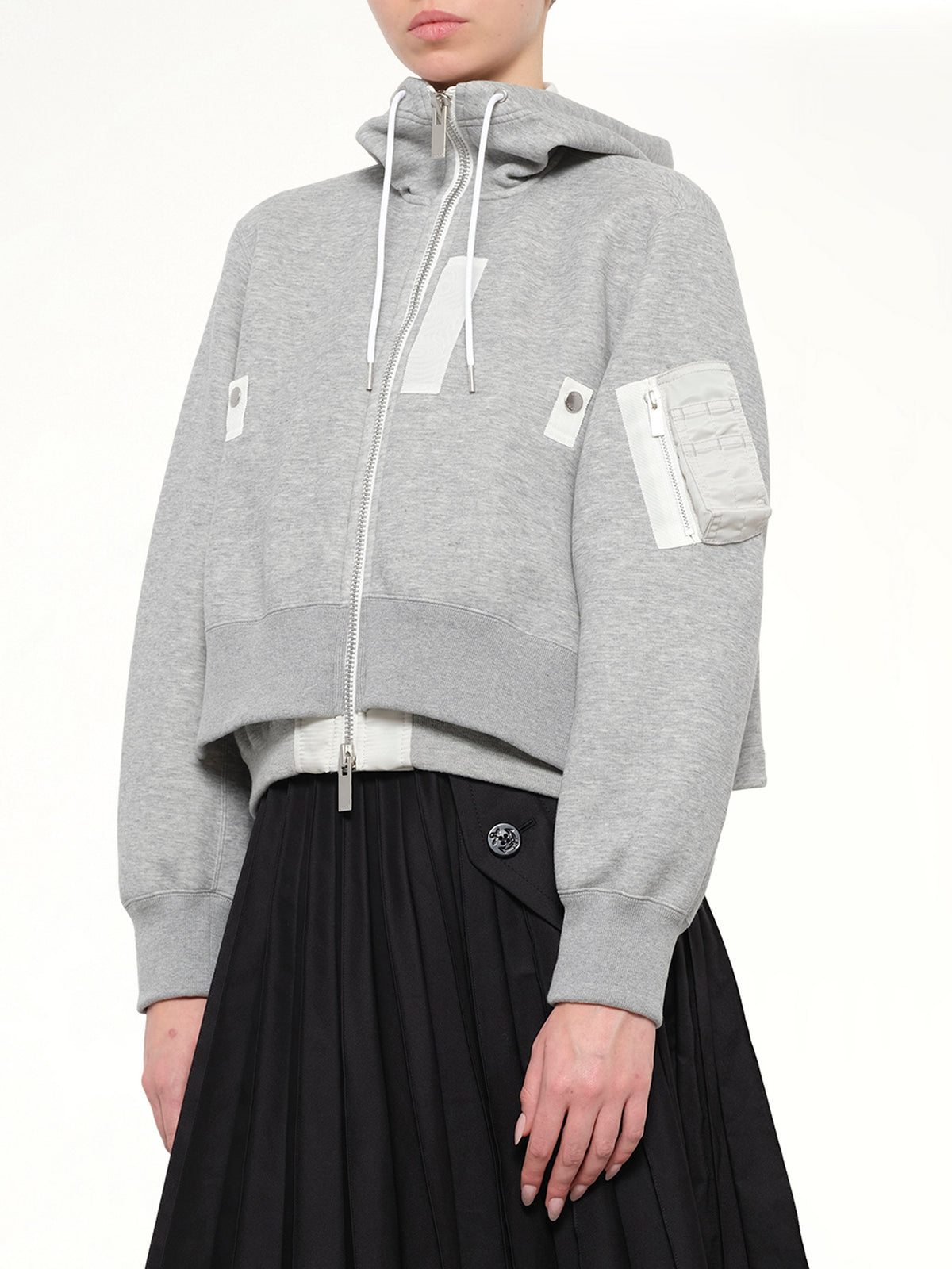 Layered Sponge Sweat x Nylon Twill Hoodie in Light Gray