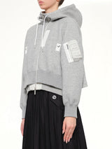 Layered Sponge Sweat x Nylon Twill Hoodie in Light Gray