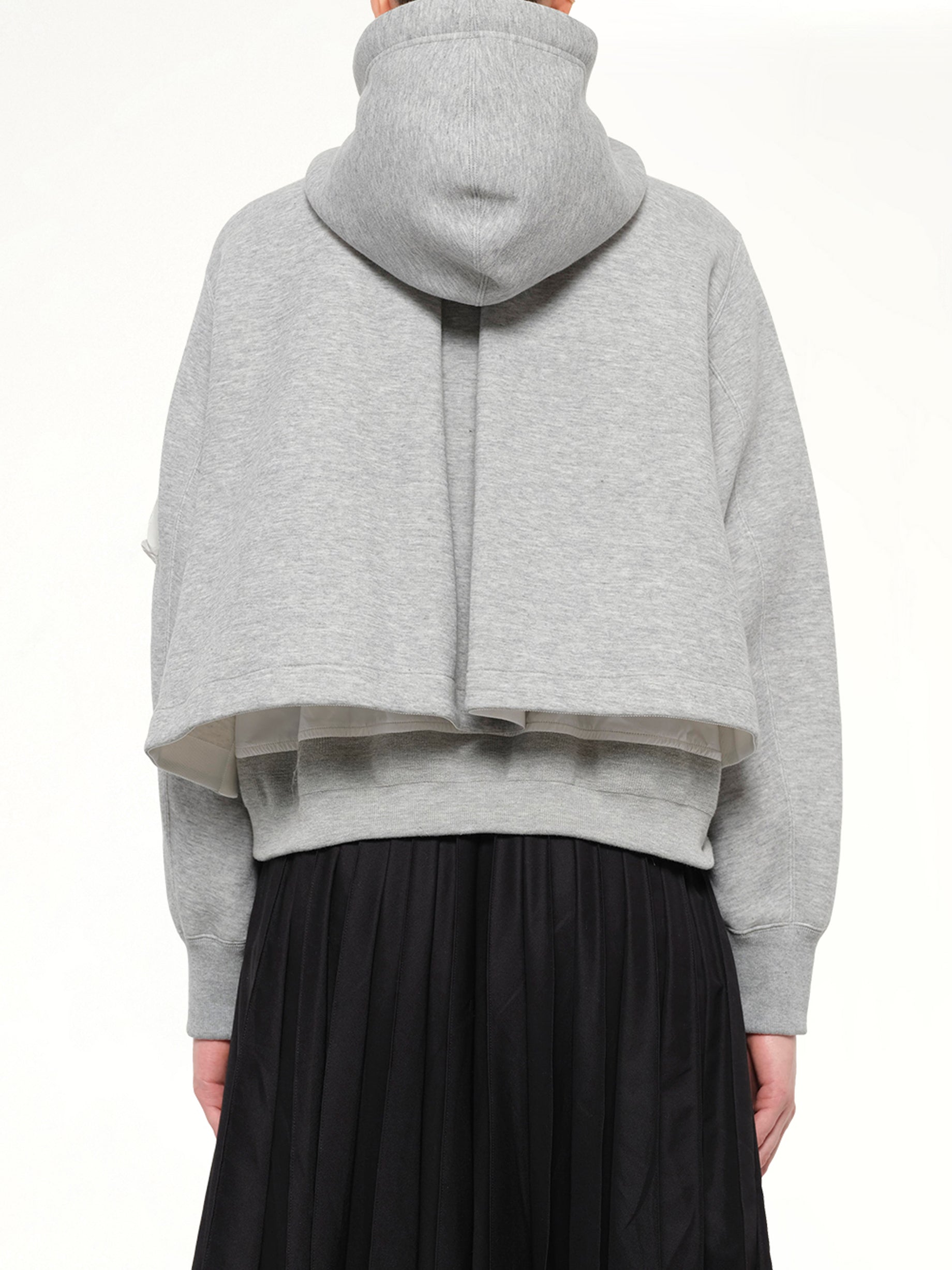 Layered Sponge Sweat x Nylon Twill Hoodie in Light Gray
