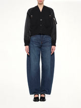 Nylon Twill x Cotton Knit Cardigan in Black