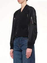 Nylon Twill x Cotton Knit Cardigan in Black
