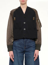 Nylon Twill x Cotton Knit Cardigan in Navy/Dark Khaki