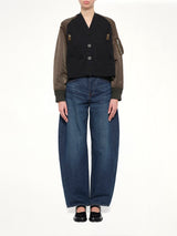 Nylon Twill x Cotton Knit Cardigan in Navy/Dark Khaki