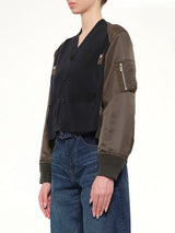Nylon Twill x Cotton Knit Cardigan in Navy/Dark Khaki