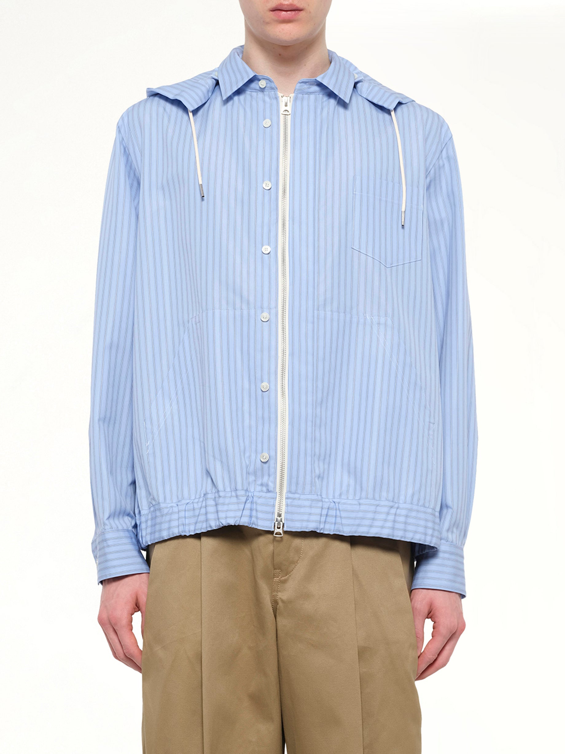 Poplin Hoodie in Light Blue Stripe